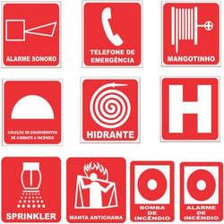 Placas de sinalização prevenção e combate a incêndio